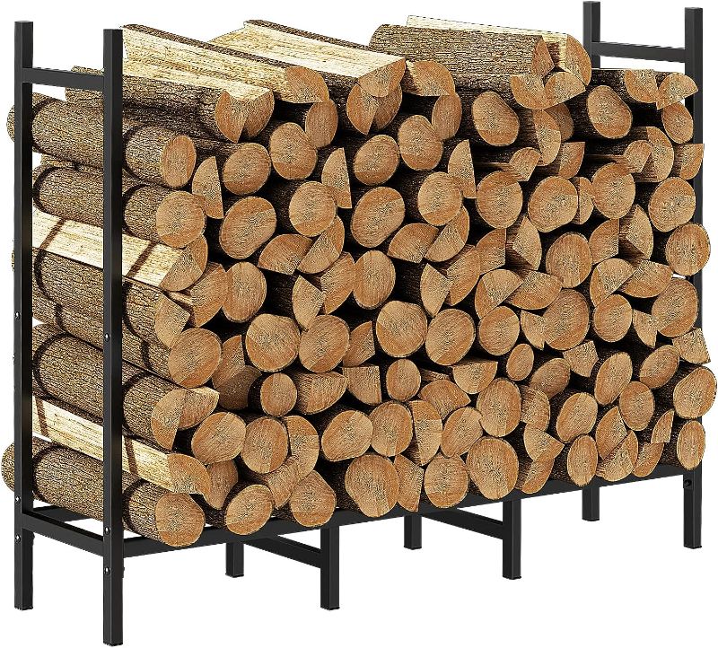 Photo 1 of 4ft Outdoor Indoor Firewood Rack Holder for Fireplace Wood Storage, Adjustable Stacker Stand, Heavy Duty Fire Logs Stand Stacker Holder for Fireplace Metal Lumber Storage Carrier Organizer
