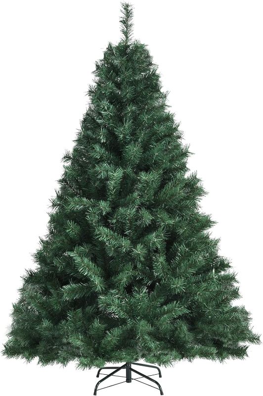 Photo 1 of Goplus 5ft Artificial Christmas Tree, Purely Green Hinged Pine Full Tree W/Folding Metal Stand, 410 Branch Tips, Premium PVC, Unlit Xmas Tree for Festival Celebration
