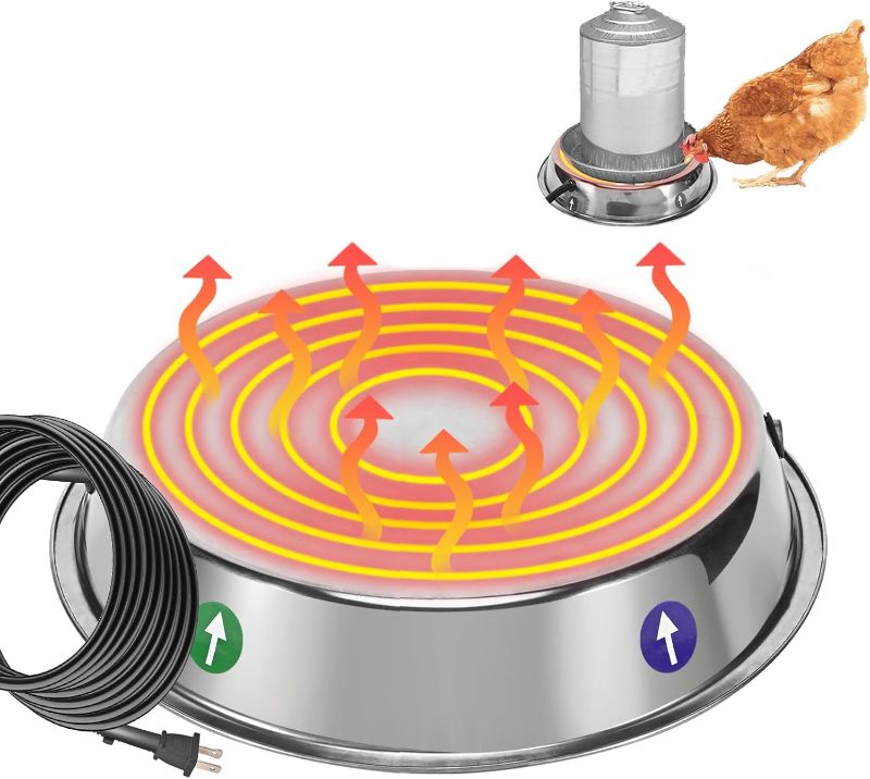 Photo 1 of Poultry Waterer Heated Base, Chicken Water Heater for Winter Deicer Heated Base Chicken Coop Water Heater with 7.9ft Cable for Poultry Founts
