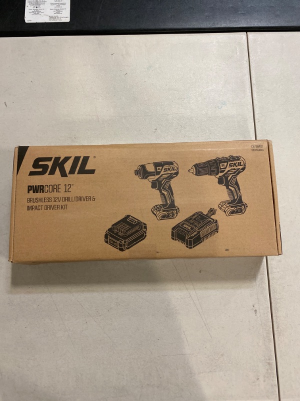 Photo 3 of SKIL 2-Tool Drill Combo Kit: PWR CORE 12 Brushless 12V 1/2" Cordless Drill Driver & Brushless 1/4" Hex Cordless Impact Driver, Includes 2.0Ah Lithium Battery & PWR JUMP Charger - CB742901, Red
