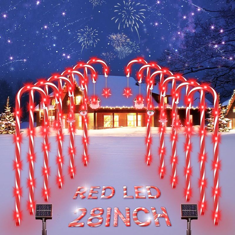 Photo 1 of Solar Christmas Candy Cane Lights,Red Lights 12Pack 28" Upgraded Pathway Stake Lights Outdoor, 8 Modes 2000MAH Lights Walkway Outdoor Markers with Stakes for Garden Patio Xmas Decorations…

