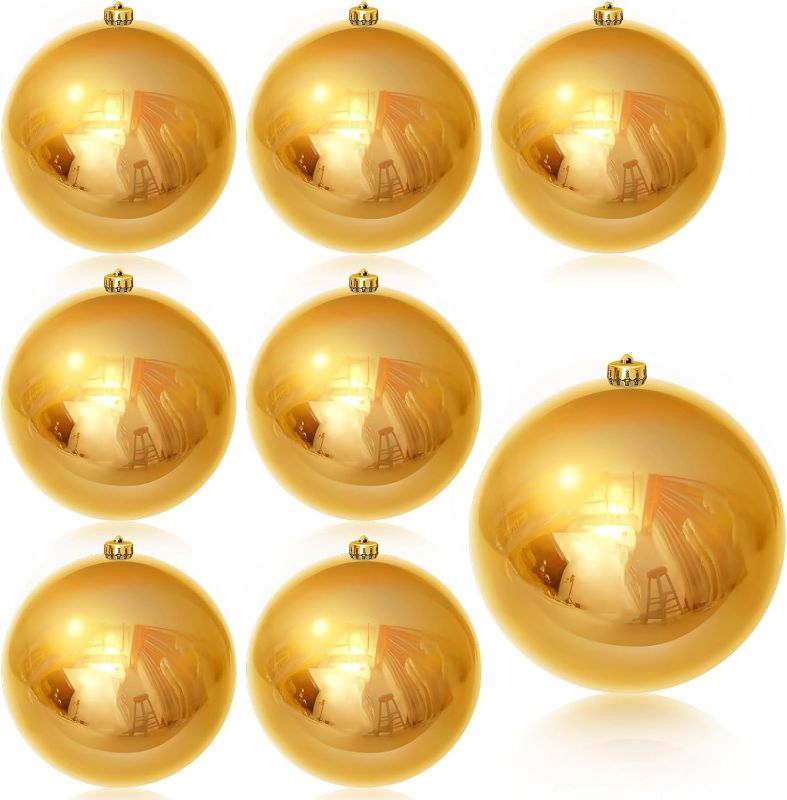 Photo 1 of 8 Pcs Christmas Ball Ornaments Christmas Balls Outdoor Christmas Ornaments UV Resistant and Waterproof Ball Xmas Tree Ornaments Balls for Indoor Outdoor Ornament (Gold)
