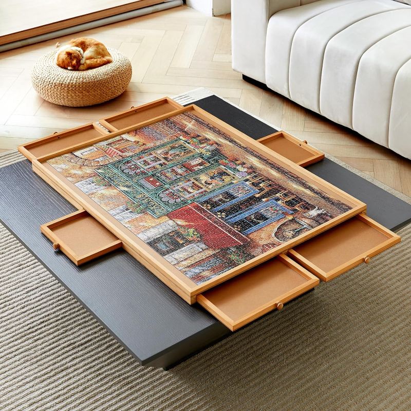 Photo 1 of Wooden Puzzle Table with 6 Drawers and Cover, Adult Portable Puzzle Board, 34 "x 26" Jigsaw Puzzle Table, Used for Puzzle Storage and Sorting, can Hold 1500 Pieces
