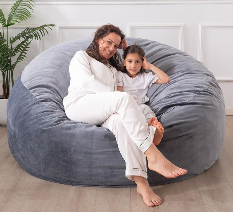 Photo 1 of WhatsBedding 3 ft Memory Foam Bean Bag Chairs for Adults/Teens with Filling,3' Bean Bag Sofa with Ultra Soft Dutch Velvet Cover,Round Bean Bag for Living Room,3 Foot,Smoky Grey
