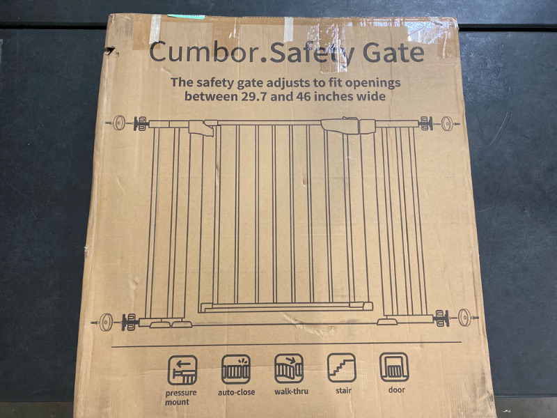 Photo 2 of Cumbor 29.7-46" Baby Gate for Stairs, Mom's Choice Awards Winner-Auto Close Dog Gate for the House, Easy Install Pressure Mounted Pet Gates for Doorways, Easy Walk Thru Wide Safety Gate for Dog, Black
