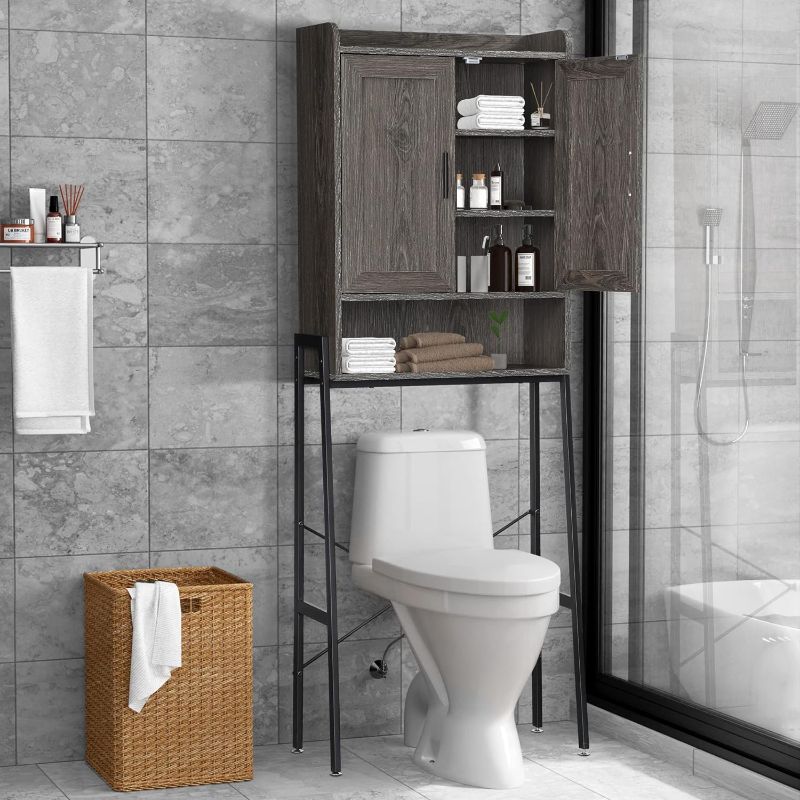 Photo 1 of Over The Toilet Storage Cabinet, Wooden Space-Saving Bathroom Organizer Shelf Over Toilet Storage Rack with Double Door and Adjustable Feet
