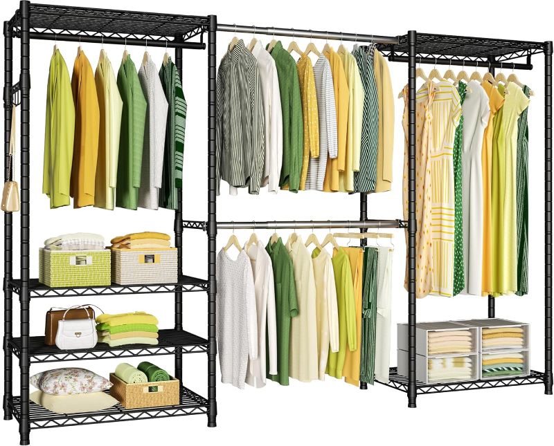 Photo 1 of Ulif E1 Heavy Duty Closet Garment Rack, 6 Tiers Adjustable Metal Freestanding Expandable Clothing Storage with 4 Hanger Rods, Easy to Assemble Wardrobe, 71.2" H x (69.6" - 86.6") L x 14" D, Black
