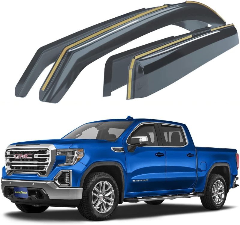 Photo 1 of Goodyear Shatterproof in-Channel Window Deflectors for Trucks GMC Sierra 1500 2019-2024 Crew Cab Rain Guards Window Visors Vent Deflector Truck Acc
