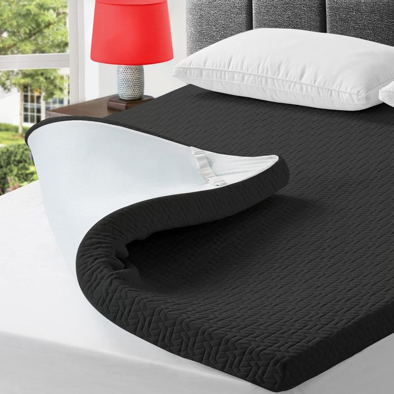 Photo 1 of [queen] 3 Inch Gel Memory Foam Cooling Mattress Topper Queen Size, Mattress Pad Cover for Pressure Relief, Bed Topper with Removable Cover, Soft & Breathable, Black
