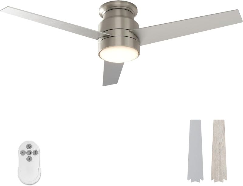 Photo 1 of warmiplanet Flush Mount Ceiling Fan with Lights Remote Control, 52-Inch, Brushed Nickel, 3-Blades
