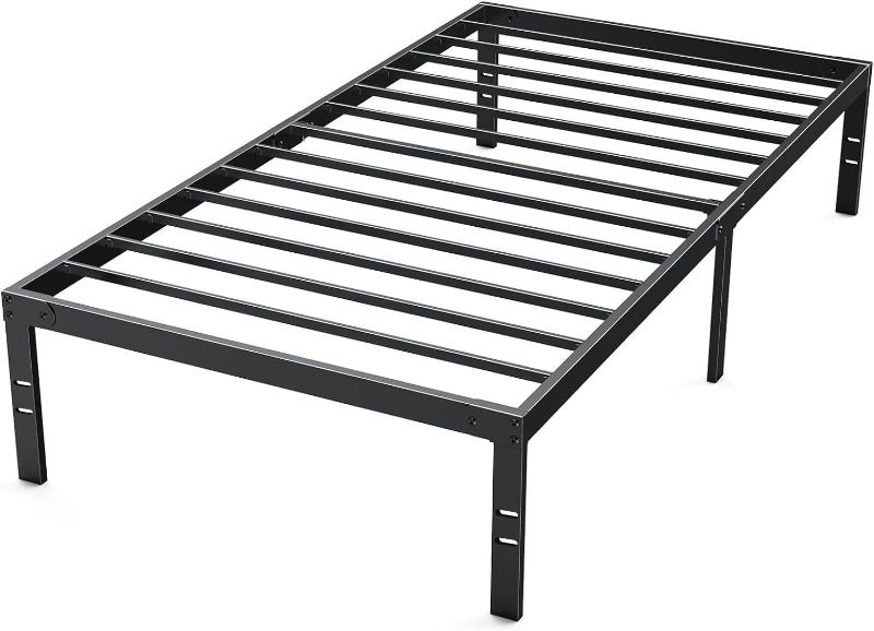 Photo 1 of DUMOS Bed Frame - Twin Size Metal Platform Bed Frame Mattress Foundation with Steel Slat Support, No Box Spring Needed, Storage Space Under Frame, Easy Assembly, Black
