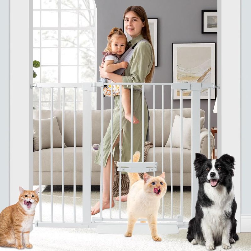 Photo 1 of 37 Inch Tall Baby Gate with Small Cat Door, Adjustable 29.55" and -46.06",Auto Close Dog Gate Pet Gate Easy Walk Thru Pet Door for Stairs, Doorway, House, Pressure Mounted Safety Child Gate
