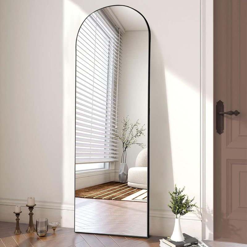 Photo 1 of OLIXIS Arched Full Length Mirror 64"x21" for Bedroom, Full Body Mirror with Stand, Hanging or Leaning for Wall, Aluminum Alloy Thin Frame Floor Standing for Living Room, Tall, Black
