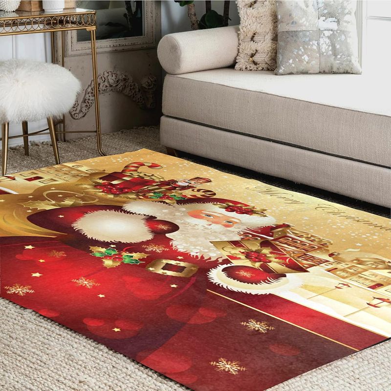 Photo 1 of ALAZA Merry Christmas Santa Claus Gift Snowflake New Year Area Rug Rugs for Living Room Bedroom 5'3"x4'
