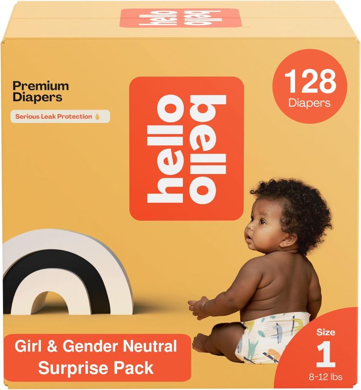 Photo 1 of Hello Bello Premium Diapers, Size 1 (8-12 lbs) Surprise Pack for Girls - 128 Count, Hypoallergenic with Soft, Cloth-Like Feel - Assorted Girl & Gender Neutral Patterns

