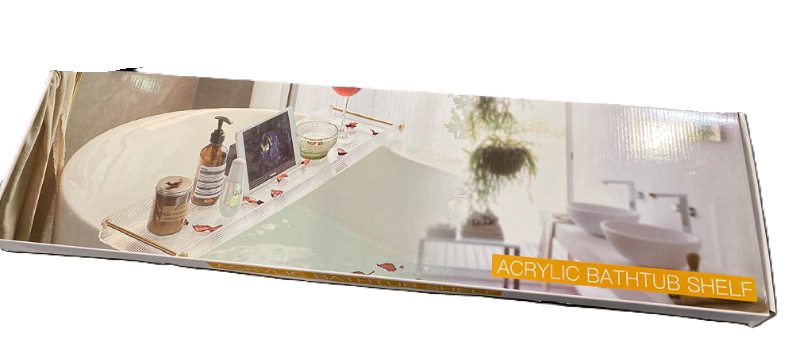 Photo 2 of Bathtub Tray Acrylic Bath Tray Bathtub Caddy Non-Slip Bath Tub Tray Table with Gold Brushed Handles
