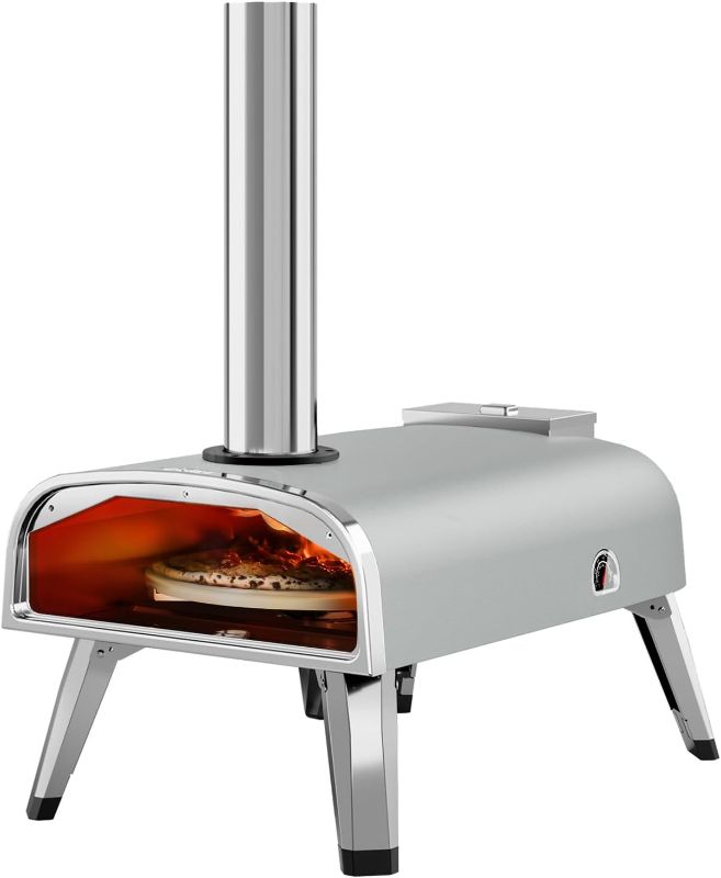 Photo 1 of Outdoor Pizza Oven 12" Wood Pellet Pizza ovens With Rotatable Round Pizza Stone Portable Wood Fired with Built-in Thermometer Pizza Stove for Outside Backyard Camping Picnics (Grey-revolving)
