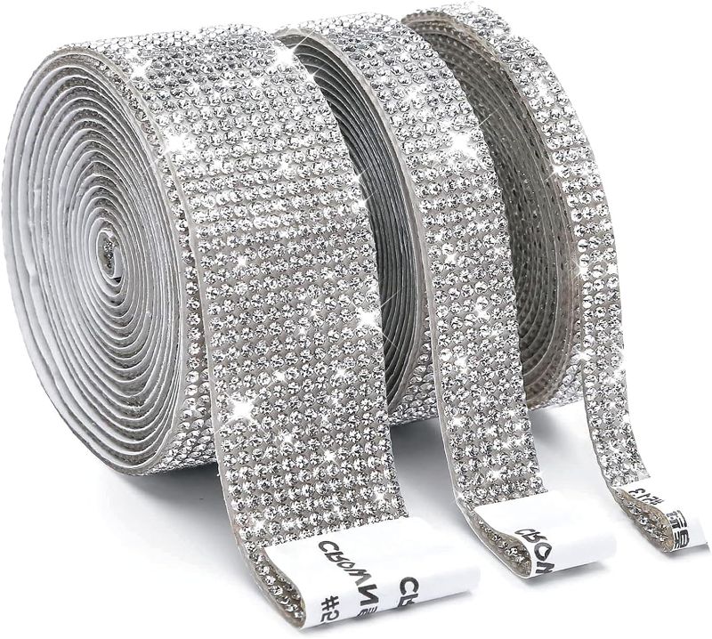 Photo 1 of 3 Rolls 6 Yards Bling Rhinestone Tapes, Adhesive Crystal Bling Rhinestone Diamond Stickers, Decorative for Craft DIY (2 Yards/Roll, 0.25in/0.5in/1 in)
