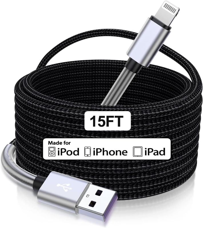 Photo 1 of Cabepow 15 FT Extra Long iPhone Charger Cord,[Apple MFi Certified] Long Apple Lightning Cable 5M,2.4A Nylon Braided iPhone Fast Charging Cord for iPhone 14/14pro/13/12/11/11Pro/X/XS/XR/XS Max/8/7
