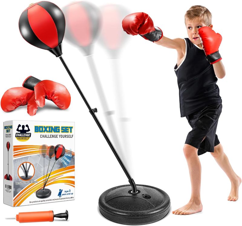 Photo 1 of Punching Bag for Kids, Kids Boxing Bag with Stand, 3 4 5 6 7 8 9 10 Years Old Adjustable Kids Punching Bag, Boxing Equipment for Kids with Boxing Gloves, Boxing Set as Boys & Girls Toys Gifts
