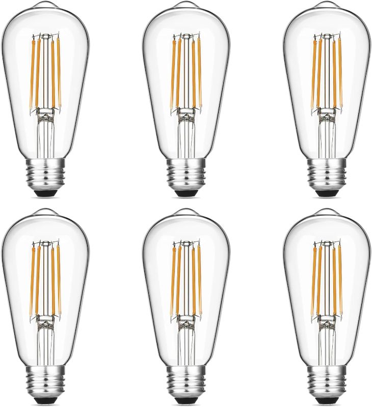 Photo 1 of Vintage LED Edison Bulbs 6W, Equivalent 60W Incandescent, Warm White 2700K, ST58 Antique LED Filament Bulbs with 90+ CRI, E26 Medium Base,Dimmable, Clear Glass, Pack of 6
