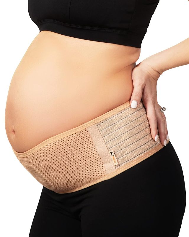 Photo 1 of AZMED Maternity Belly Band for Pregnant Women - Pregnancy Must Haves Belly Support Band for Abdomen, Pelvic, Waist, Back - All Stages of Pregnancy & Postpartum Belly Band- Pregnant Mom Gifts
