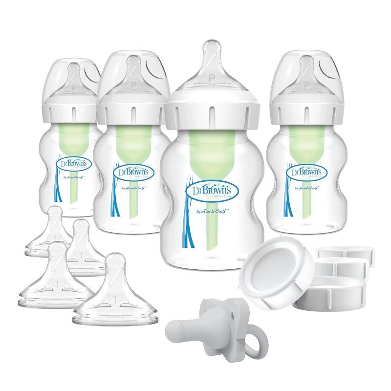 Photo 1 of Dr. Brown's Anti-Colic Wide-Neck Feeding Set with Slow Flow Nipples, Travel Caps & Silicone Pacifier
