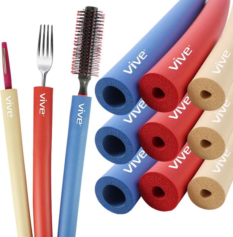 Photo 1 of Vive Foam Tubing (9 Pack) - Utensil Padding Grips - Spoon, Fork Round Hollow Medical Closed Cell Tube - Cut to Length - Provides Wider, Larger Grip Pipe Tool for Dexterity, Disabled, Elderly
