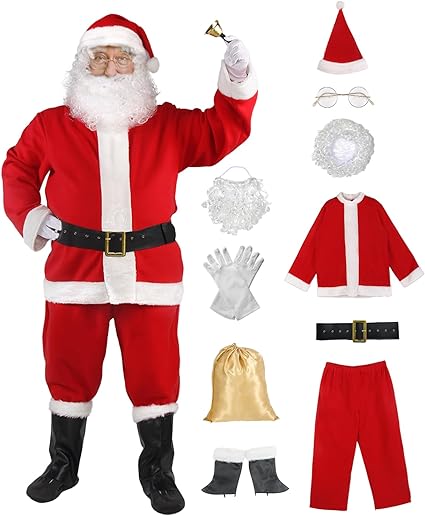 Photo 1 of Santa Claus Costume 10pcs Santa Suit Adult for Men Women Santa Costume for Christmas Party Cosplay
