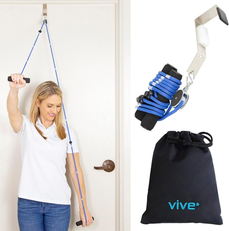 Photo 1 of Vive Shoulder Pulley for Physical Therapy - Rotator Cuff Pain Pulley System - Over Door Rehab Exerciser - with Durable Metal Pulley & Comfortable Padded Handles (FSA/HSA Approved)
