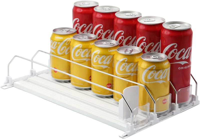 Photo 1 of Drink Organizer for Fridge,Automatic Pusher Glide Soda Can Organizer for Refrigerator and Adjustable Width - Storage 15 Cans
