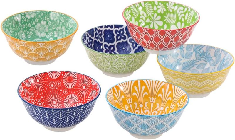 Photo 1 of Cereal Bowl Porcelain Soup Bowls - Ceramic Bowl Set Kitchen 23 oz - 6 Inch Deep Colorful Bowls for Serving Breakfast | Oat | Oatmeal | Ramen | Pho | Noodle - Microwave and Dishwasher Safe - Set of 6

