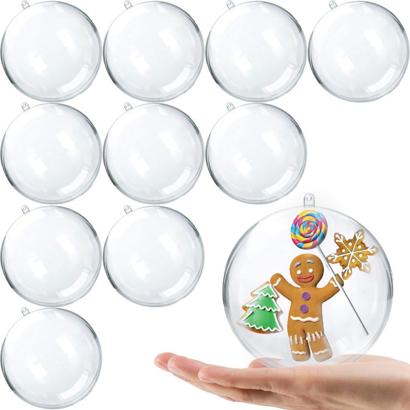 Photo 1 of Jishi 10-Pack Clear Plastic Fillable Ornaments, 100mm - For DIY Crafts, Xmas Tree Decor

