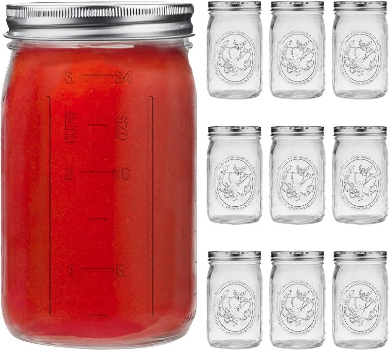 Photo 1 of eleganttime Wide Mouth Mason Jars 32 oz,9 Pack Quart Mason Jars With Airtight lids and Bands,Clear Canning Jars 32 oz for Preserving,Meal Prep,Overnight Oats,Fermenting, Pickling
