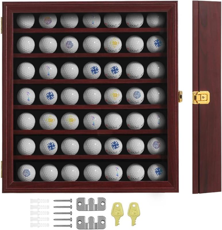 Photo 1 of KCRasan Golf Ball Display Case - Golf Ball Holder Gift for Golf Enthusiasts - Golf Ball Display Rack Cabinet for Wall Mount with Glass Door

