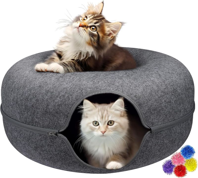 Photo 1 of MAMI&BABI Peekaboo Cat Cave for Indoor Cats, Cat Donut Cat Tunnel Bed, Scratch Resistant Cat Toys for Medium Large Cats up to 30 lbs
