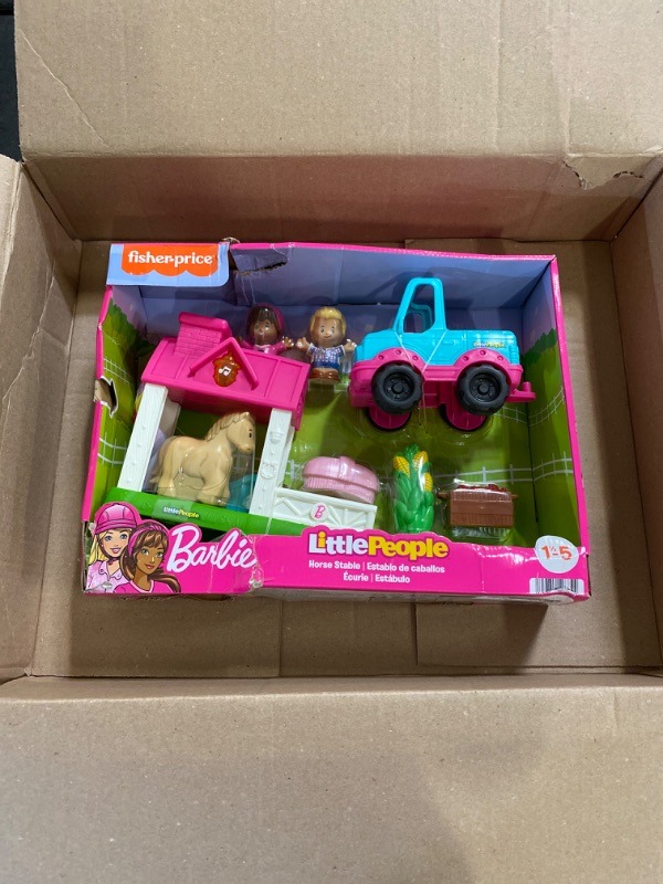 Photo 2 of Fisher-Price Little People Barbie Horse Stable Toddler Playset with Light Sounds & 7 Pieces
