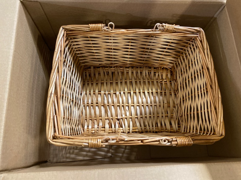 Photo 1 of Wicker Picnic Basket with Double Folding Handles,Wicker Flower Basket,Natural Hand Woven Easter Basket Easter Eggs and Candy Basket,Bath Toy and Kids Toy Storage,Gift Packing Basket.Brown
