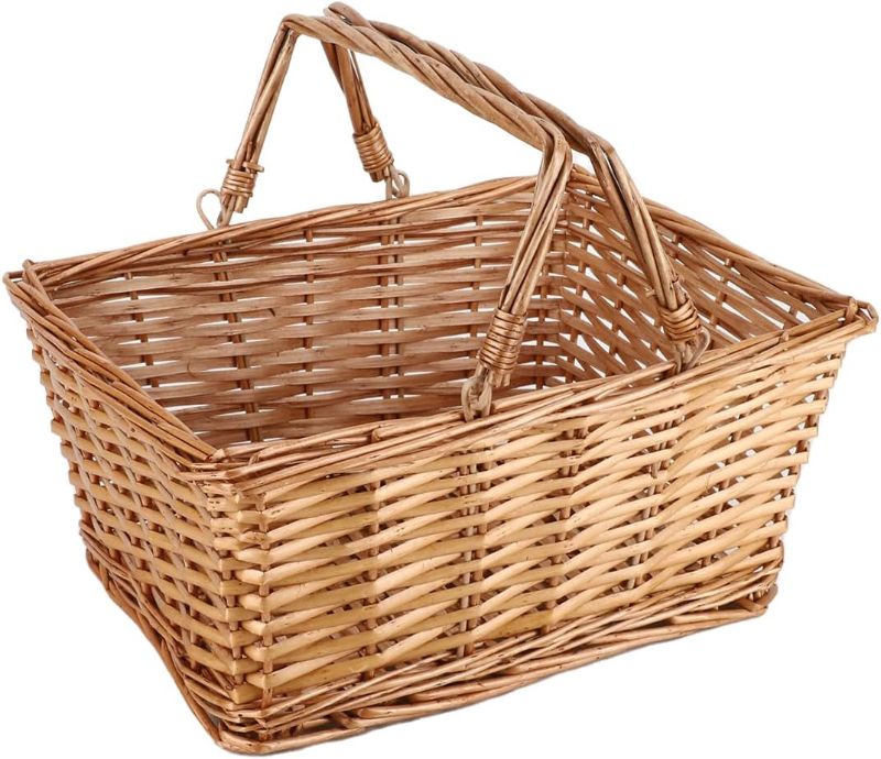 Photo 1 of Wicker Picnic Basket with Double Folding Handles,Wicker Flower Basket,Natural Hand Woven Easter Basket Easter Eggs and Candy Basket,Bath Toy and Kids Toy Storage,Gift Packing Basket.Brown
