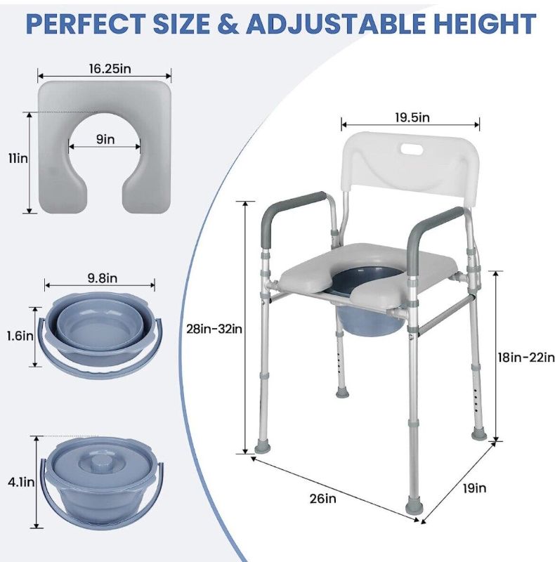 Photo 3 of Raised Toilet Seat with Handles and Back, 330lb Bedside Commode Chair
