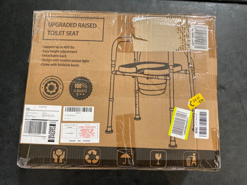 Photo 1 of Raised Toilet Seat with Handles and Back, 330lb Bedside Commode Chair
