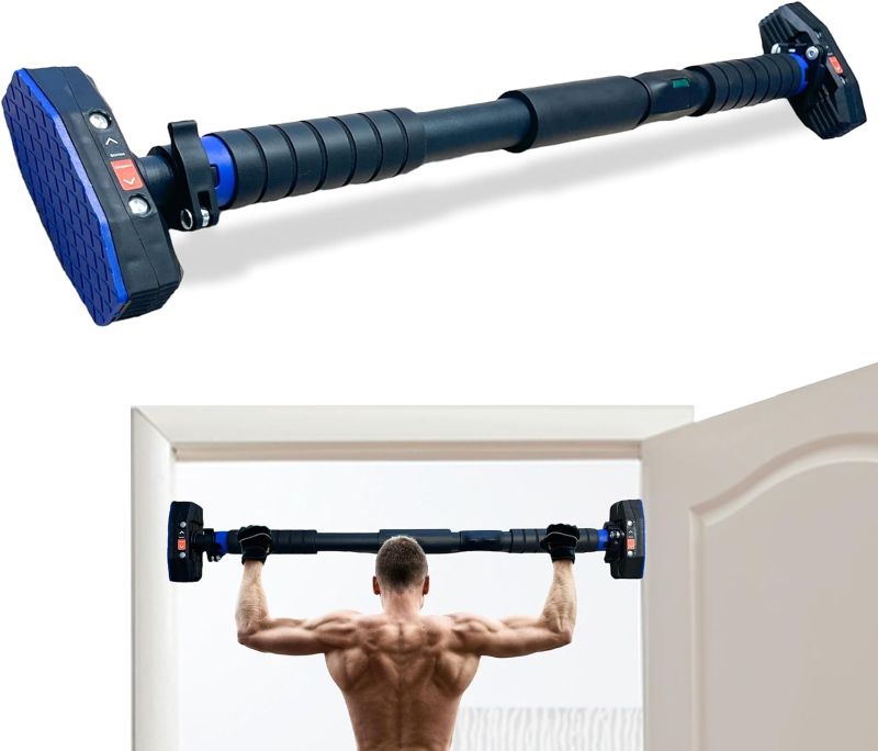 Photo 1 of Pull Up Bar Doorway, Door Frame Chin Up Bar with Locking Adjustable Width Upper Body Workout Bar No Screw Wall Mounted Gym System Trainer Non-Slip Door Exercise Equipment for Home Fitness Sports
