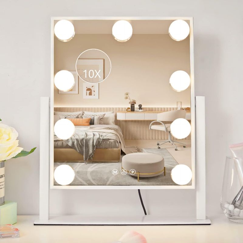 Photo 1 of Vanity Mirror with Lights, Makeup Mirror with Lights,3 Color Lighting Modes Detachable 10X Magnification Mirror Touch Control,360°Rotation, White.
