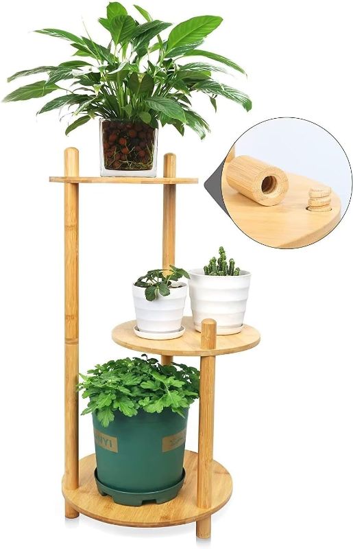Photo 1 of Plant Stand Indoor, 3 Tiers Plant Stand Corner Bamboo Plant Shelf for Plants Multiple Indoor Outdoor, Plant Stand Flower Pot Holder Shelves for Indoor Living Room Patio Balcony Garden (Wooden)
