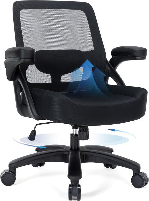 Photo 1 of 400lb Big and Tall Office Chair, Ergonomic Mesh Desk Chair with Flip Arms,Heavy Duty Home Office Desk Chair, Wide Seat Computer Chair for Heavy People, Executive Rolling Swivel Task Chair for Adults
