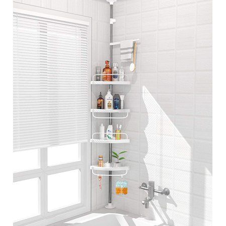 Photo 1 of ADOVEL 4 Layer Corner Shower Caddy, Adjustable Shower Shelf, Constant Tension Stainless Steel Pole Organizer, Rustproof 3.3 to 9.8ft White
