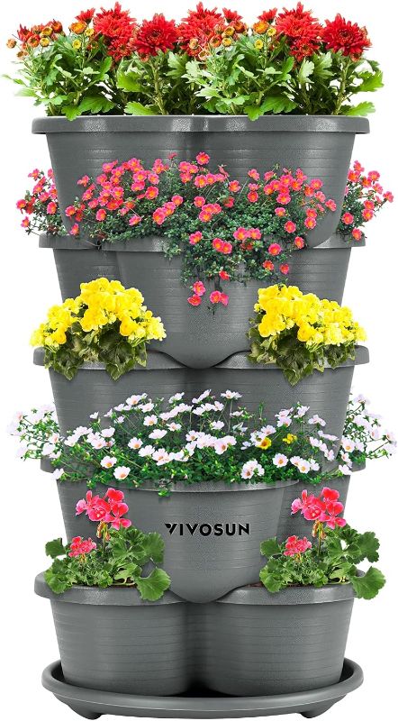 Photo 1 of VIVOSUN 5 Tier Vertical Gardening Stackable Planter for Strawberries, Flowers, Herbs, Vegetables, Grey
