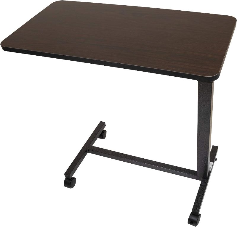 Photo 1 of Roscoe Medical Overbed Table - Hospital Bed Table, Bed Trays for Eating, Laptop Table for Bed, 28x15x30 inches, Non-Tilt, Steel Frame, Walnut Wood-Grain, Swivel Caster Wheels, 40lbs Capacity
