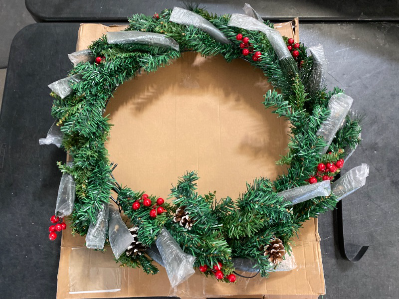 Photo 1 of CAREG Christmas Door Wreath Festival Party Supplies Glowing Home Decoration Pine Cone and Berries Garland On Window Durable (Color : 09)
