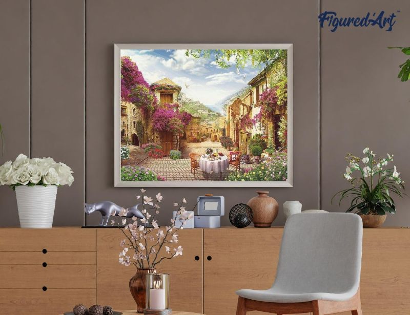 Photo 1 of Figured'Art Paint by Numbers for Adults Breakfast in a Mediterranean Village 16"x20" - Craft Art Painting DIY Kit Rolled Canvas Without Frame
